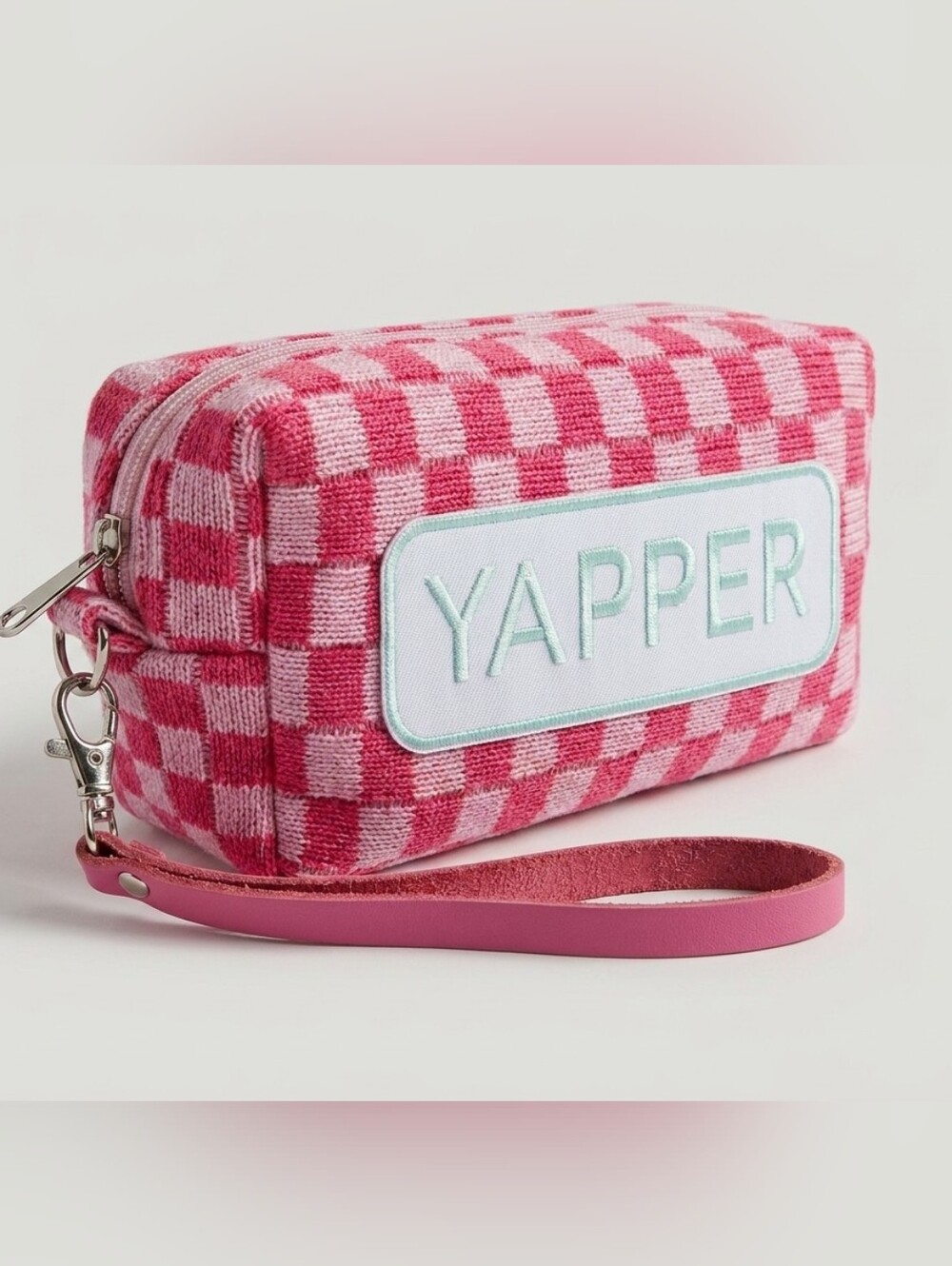 Yapper Pink‎ Checkered Wristlet Pouch